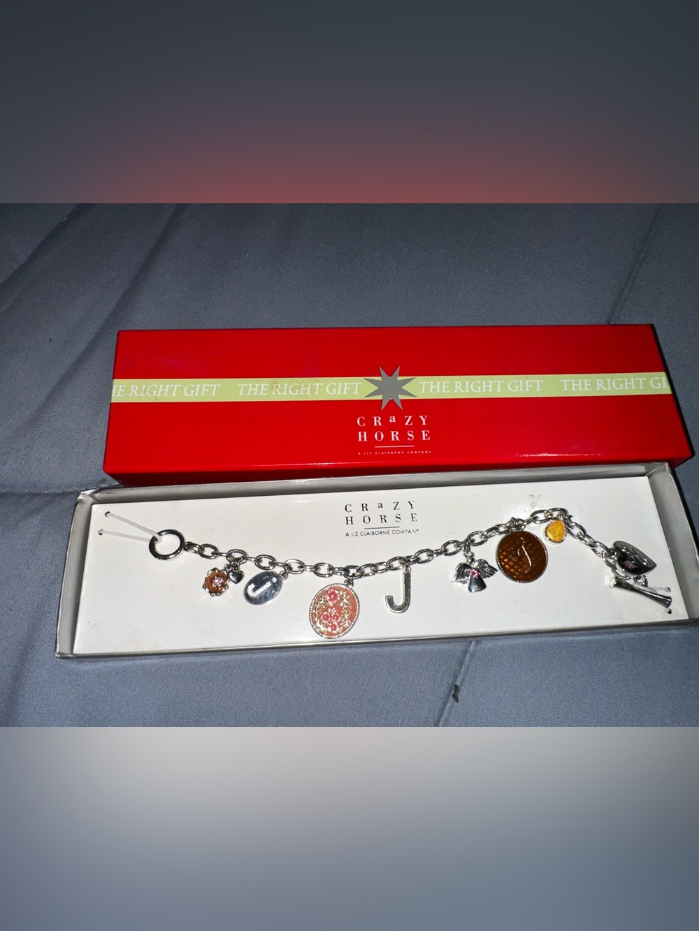 vintage Crazy Horse “J” multi-charm link bracelet